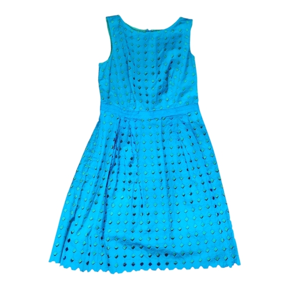 Loft Ann Taylor Elegant Aqua Blue Green Eyelet Sleeveless Dress Size 6 - Picture 7 of 9